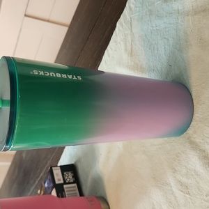 Starbucks metal tumbler purples, green and blue